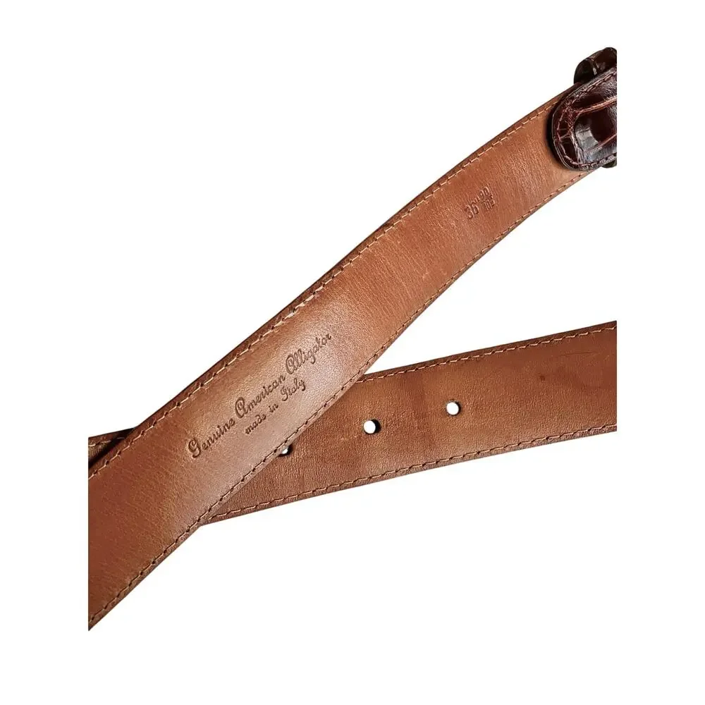 Men’s Brown Dress Belt American Alligator Made In Italy MCM Silver Buckle SZ 36